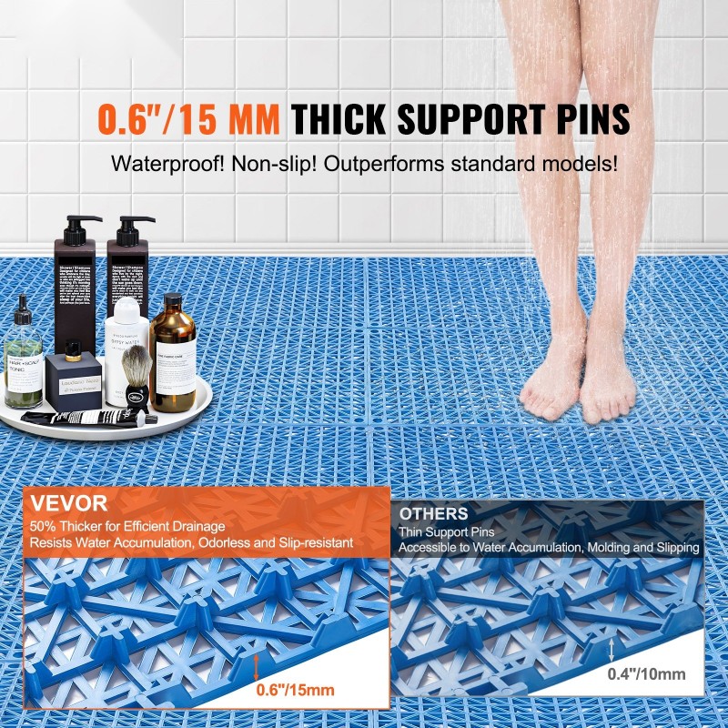 Toisiinsa lukittuvat pehmeät muovilattiamatot 30 x 30 cm 50 kpl sininen märkätiloihin