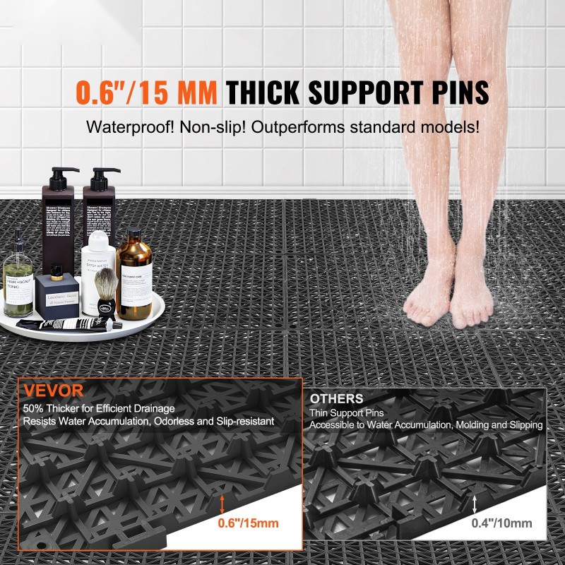 Lukittuvat PVC-kuivatusmatot 55 kpl 30 x 30 cm musta kosteisiin tiloihin