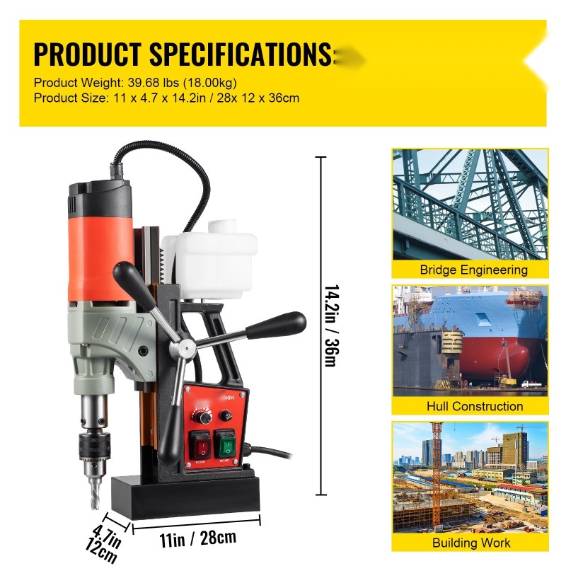 Magneettiporakone 1200 W 40 mm kruunupora 55 mm poraussyvyys 13000 N pitovoima