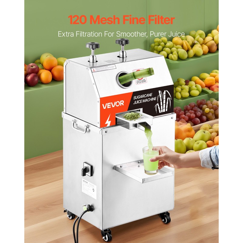 Sokeriruokomehupuristin sähköinen ruostumatonta terästä seitsemänsataaviisikymmentä wattia kolme telarullaa kolmesataa