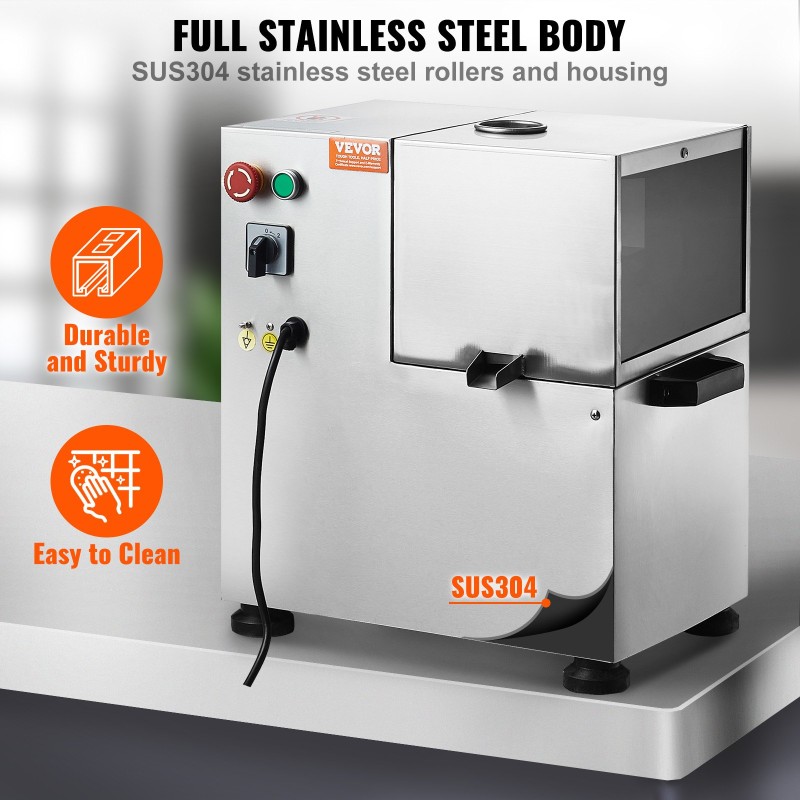 Sähköinen sokeriruokomehupuristin 800W 4 ruostumatonta teräsrullaa 300 kg tunnissa automaattinen telapaineen säätö