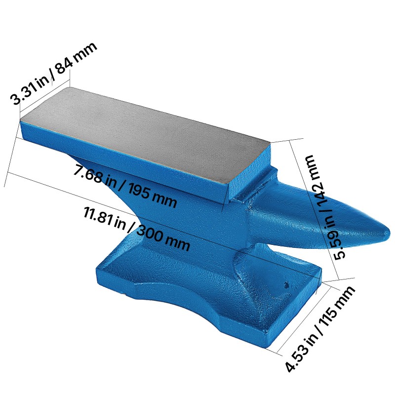 Valurautainen alasin 11 kg yksi pyöreä sarvi tasainen työtaso takomiseen