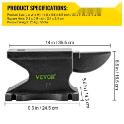 Valurautainen alasin 25 kg yksisarvinen pyöristetty sarvi työtaso 21,8 x 10,4 cm