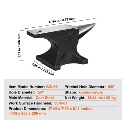 Lontoo-tyylinen valuteräksinen yksisarvinen alasin kolmekymmentä kiloa pyöreä ja neliömäinen reikä