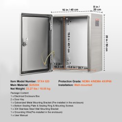 Sähkökotelo SUS304-ruostumaton seinäkiinnitteinen 50 x 40 x 20 cm IP66