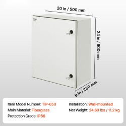 Sähkökotelo lasikuituvahvisteisesta komposiitista 60x50x23 cm IP66 seinäkiinnitys kiinnityslevy