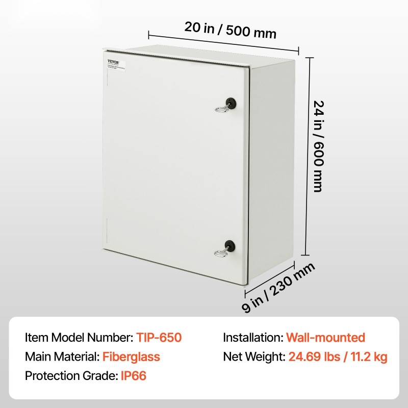 Sähkökotelo lasikuituvahvisteisesta komposiitista 60x50x23 cm IP66 seinäkiinnitys kiinnityslevy