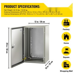 Sähkökotelo hiiliteräs 50 x 30 x 25 cm IP66-suojattu lukittava sinkitty taustalevy