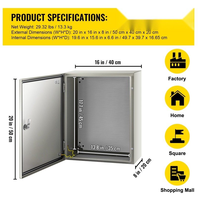 Sähkökotelo hiiliteräs 50x40x20 cm IP66 lukittava sisä- ja ulkokäyttöön