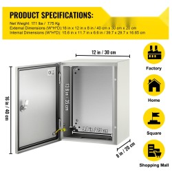 Sähkökotelo hiiliteräs 1,5 mm 40x30x20 cm IP66 lukittava