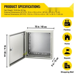 Teräksinen sähkökotelo 40 x 40 x 15 cm IP66 lukittava irrotettava taustalevy