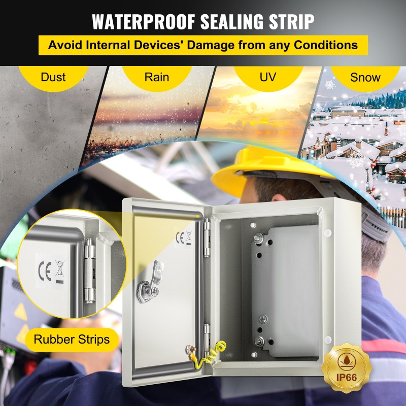 Teräksinen sähkökotelo 25x20x15 cm IP66 NEMA 4X lukittava irrotettava asennuslevy