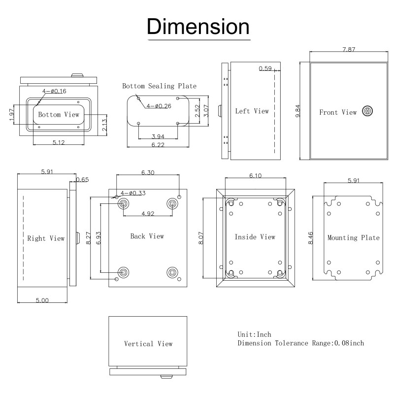 Teräksinen sähkökotelo 25x20x15 cm IP66 NEMA 4X lukittava irrotettava asennuslevy