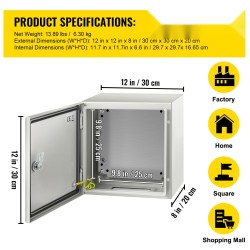 Teräsinen sähkökotelo 30x30x20 cm IP66 lukittava irrotettavalla asennuslevyllä
