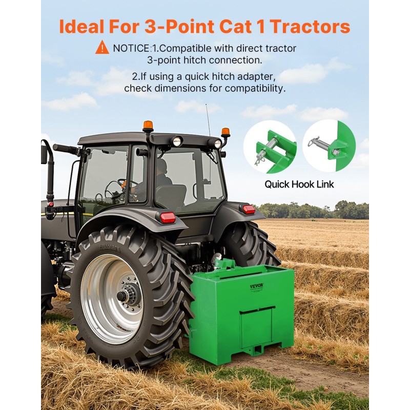 Traktorin ballastilaatikko 3-pisteinen kategoria 1 teräs 800 paunaa 2-tuumainen vetokoukku