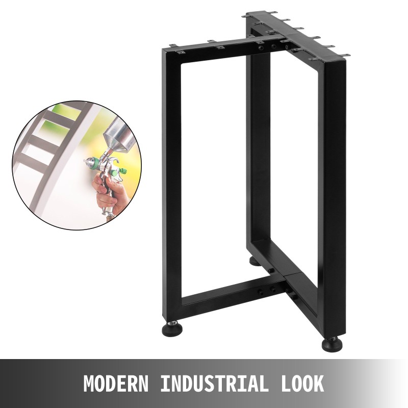 Pöydänjalat teräs T-muotoiset 2 kpl 460 mm korkeat mustat säädettävät kumitassut