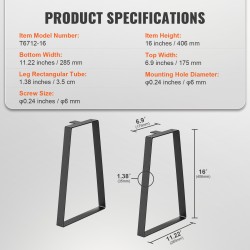 Trapetsinmuotoiset teräksiset pöydänjalat 2 kpl 406 mm säädettävät 181 kg kantavuus musta