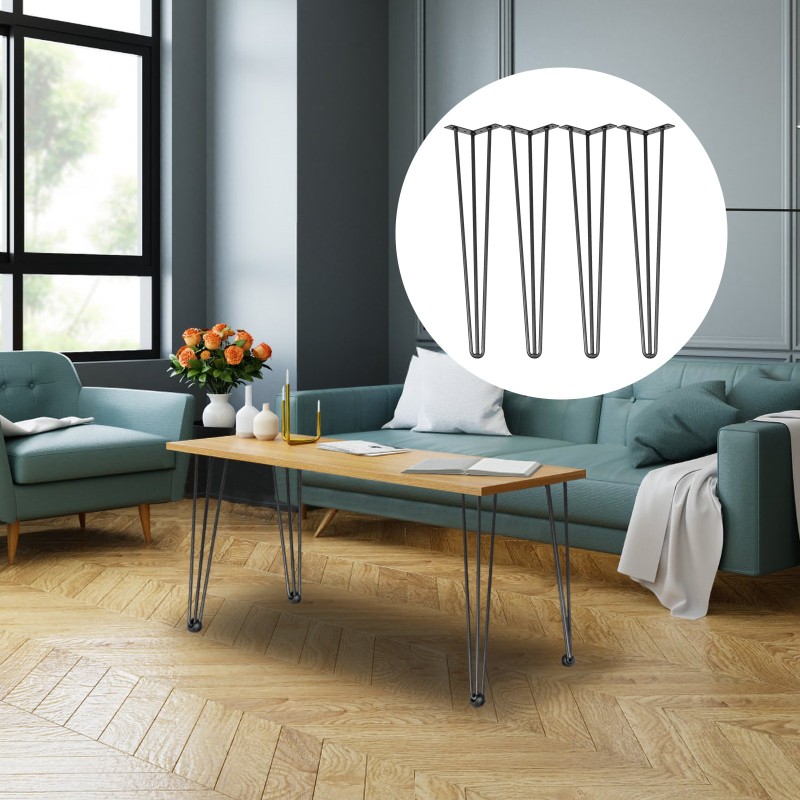 Hiusneulapöydänjalat 61 cm musta pulverimaalattu hiiliteräs 4 kpl kolmitankoiset