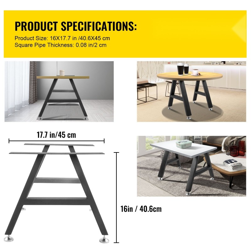 Teräksiset A-muotoiset pöydänjalat 40,6 x 45 cm 2 kpl korkeussäädöllä