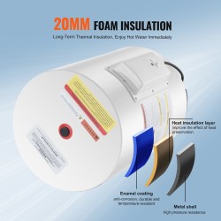Sähköinen 40 litran lämminvesivaraaja kylmävalssattu hiiliteräs 1600 wattia sivuliitäntä roiskevesisuojattu