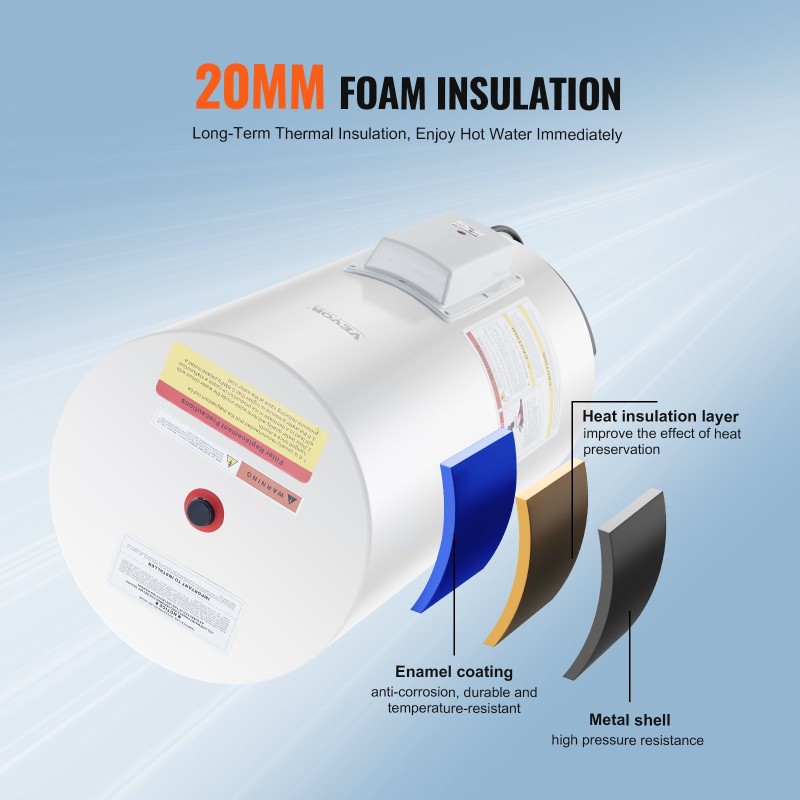 Sähköinen säiliövesivaraaja 70 l 1600 W kylmävalssattu hiiliteräs LED-näyttö roiskesuoja sivuliitäntä