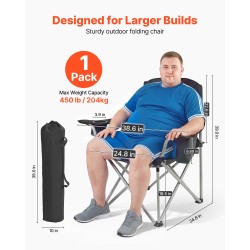 Taitettava retkituoli ulkokäyttöön 600D Oxford kangas pehmustettu istuin teräsrunko sivutaskut 158 kg