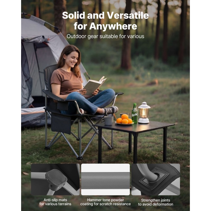 Taitettava retkituoli ulkokäyttöön 600D Oxford kangas pehmustettu istuin teräsrunko sivutaskut 158 kg