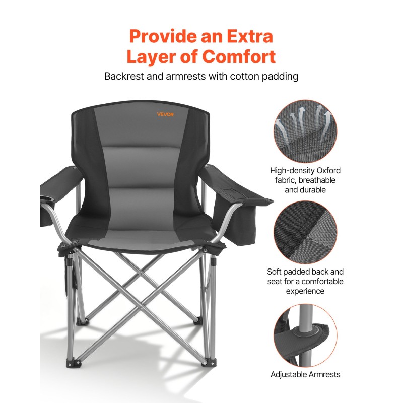 Taitettava retkituoli ulkokäyttöön 600D Oxford kangas pehmustettu istuin teräsrunko sivutaskut 158 kg