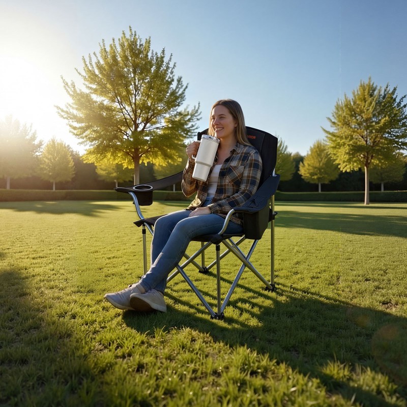 Taitettava retkituoli ulkokäyttöön 600D Oxford kangas pehmustettu istuin teräsrunko sivutaskut 158 kg