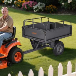 Teräksinen puutarhavaunu 227 kilogramman kantavuus mönkijän ja ruohonleikkurin perään 14 tuuman renkaat