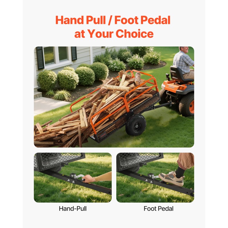 Teräksinen vedettävä kipattava puutarhavaunu kantavuus 725 kilogrammaa tilavuus 0,62 kuutiometriä