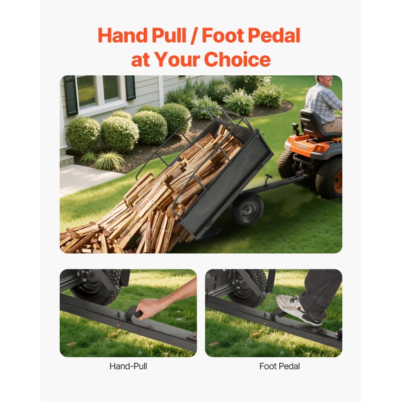 Teräksinen kippikärry puutarhaan 17 kuutiojalkaa 272 kilogramman kantavuus 16 tuuman renkaat