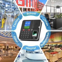 Työajanseurantalaite ABS-muovinen kasvo- ja sormenjälkitunnistus 5 RFID-korttia PIN-koodilla ei kuukausimaksuja