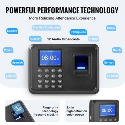Työajanseurantalaite sormenjälkitunnistuksella ja salasanalla 2,4-tuumainen näyttö USB-muistille seinäkiinnitys