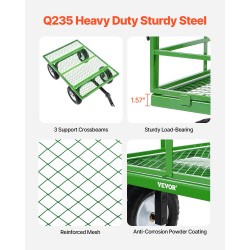 Teräksinen puutarhavaunu 544 kilogramman kantavuus irrotettavat verkkolaidat 13 tuuman renkailla