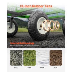 Teräksinen puutarhavaunu 544 kilogramman kantavuus irrotettavat verkkolaidat 13 tuuman renkailla