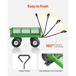 Teräksinen puutarhavaunu 308 kg kantavuus irrotettavat sivulaidat 10 tuuman renkailla