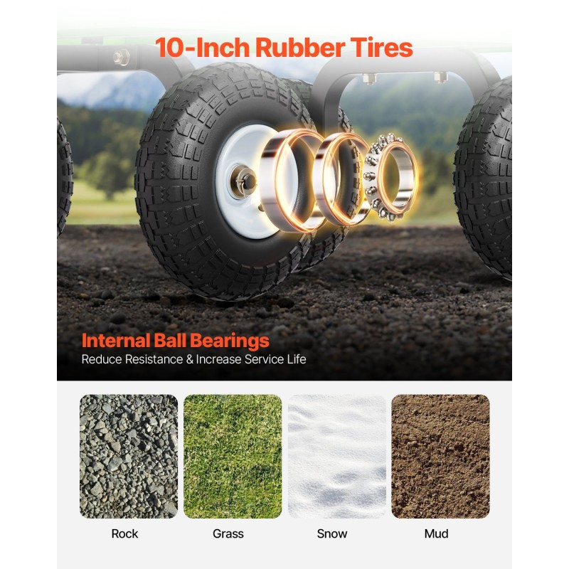 Teräksinen puutarhavaunu 408 kg kantavuus irrotettavat verkkosivulaidat 10 tuuman renkaat