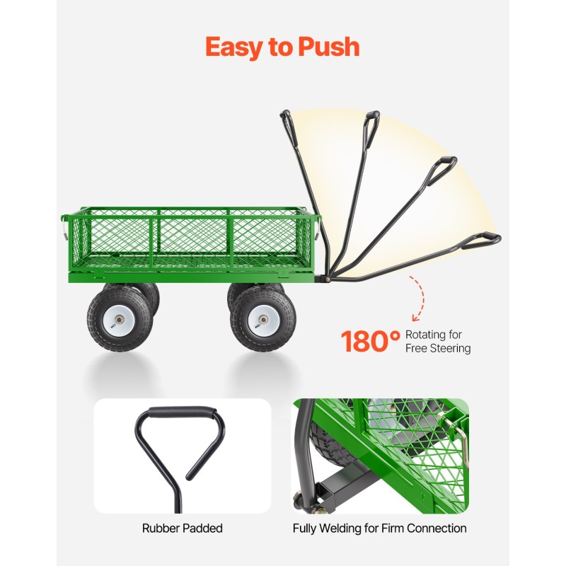 Teräksinen puutarhavaunu 408 kg kantavuus irrotettavat verkkosivulaidat 10 tuuman renkaat