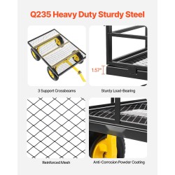 Teräksinen puutarhavaunu 544 kg kantavuus 13-tuumaisilla maastorenkailla irrotettavilla verkkosivuilla kaksoiskäyttöisellä