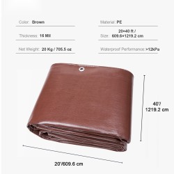 Polyeteenipressu 609,6 x 1219,2 cm 0,41 mm vedenpitävä ruskea purjerenkailla