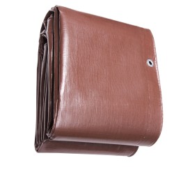 Polyeteenipressu 609,6 x 1219,2 cm 0,41 mm vedenpitävä ruskea purjerenkailla