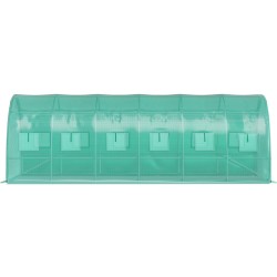 Tunnelikasvihuone galvanoitu teräsrunko PE peite 6 1 3 2 1 m 2 vetoketjullista ovea 12 verkkokaihdinikkunaa