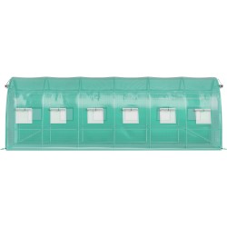 Tunnelikasvihuone galvanoitu teräsrunko PE-peite 6,1×3×2,1 m 2 vetoketjullista ovea 12 verkkokaihdinikkunaa