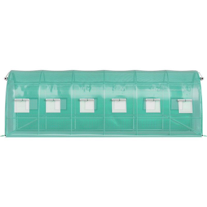 Tunnelikasvihuone galvanoitu teräsrunko PE-peite 6,1×3×2,1 m 2 vetoketjullista ovea 12 verkkokaihdinikkunaa