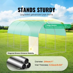 Tunnelikasvihuone käveltävä galvanoitu teräsrunko vihreä muovipeite 445×194×192 cm 8 verkollista ikkunaa