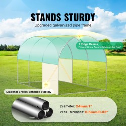 Tunnelikasvihuone galvanoitu teräsrunko 345x195x192 cm vihreä PE-peite rullattava vetoketjuovi verkkoikkunat