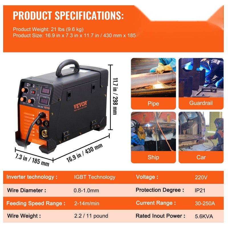 Invertterihitsauskone kolmitoiminen MIG MMA TIG IGBT 220V 30–250A
