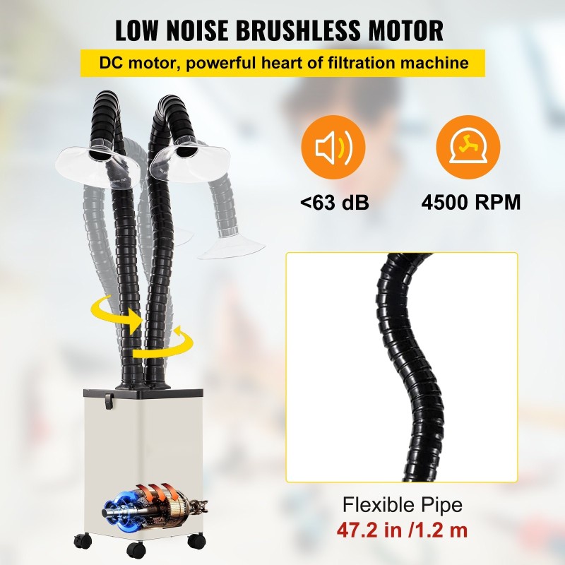 Juotoshöyryjen poistolaite 150 W 3-portainen HEPA ja aktiivihiilisuodatus kaksi 1,2 m imuletkua