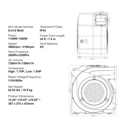 Sähköinen ilmapuhallin 1100 wattia pomppulinnoille ja vesiliukumäille